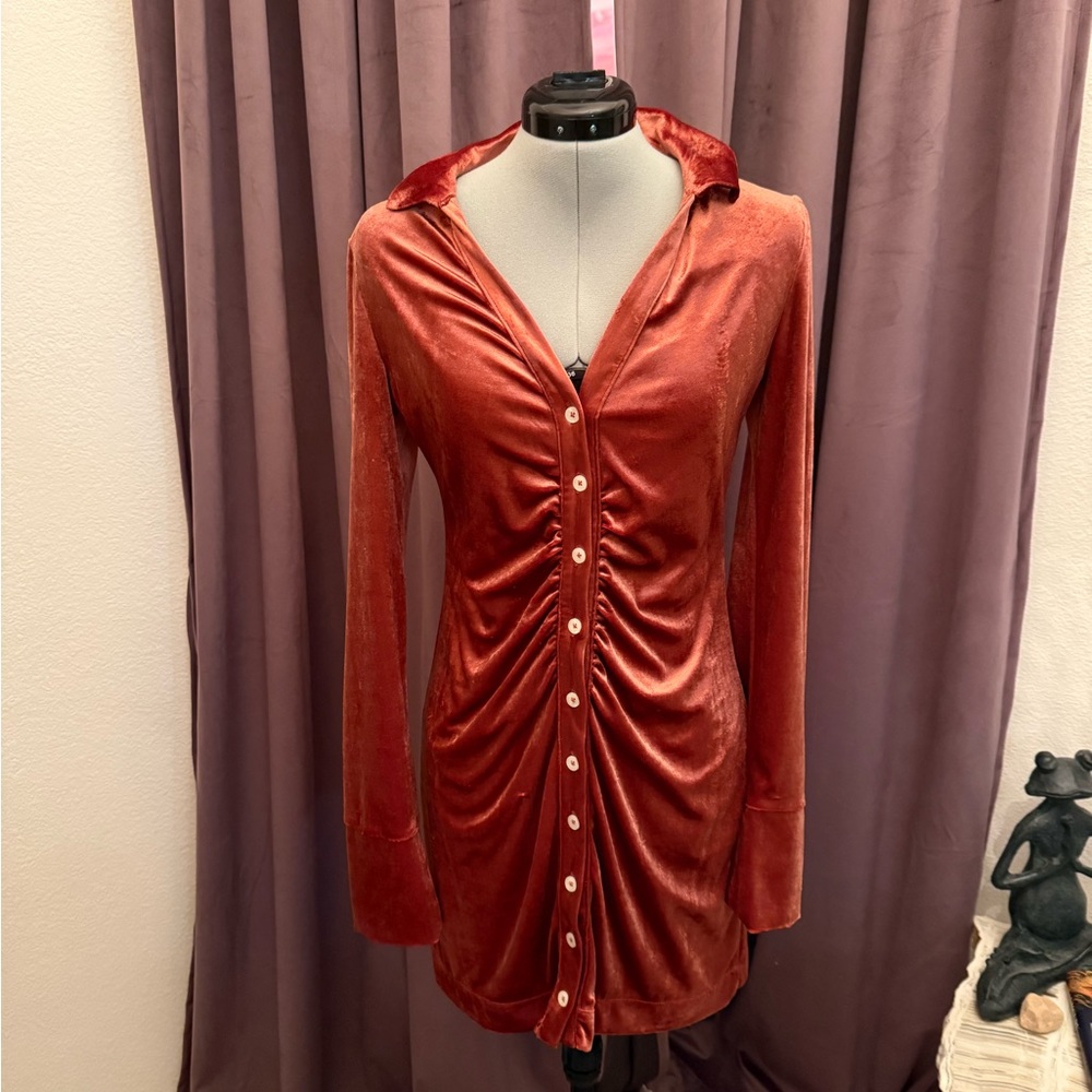 Free People - Velvet Rust Button-Up Women's Top